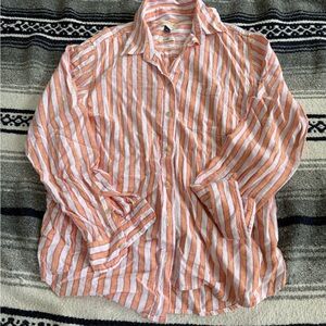Universal Thread Womens Orange/Pink/White Striped Button Down Long Sleeve Size S